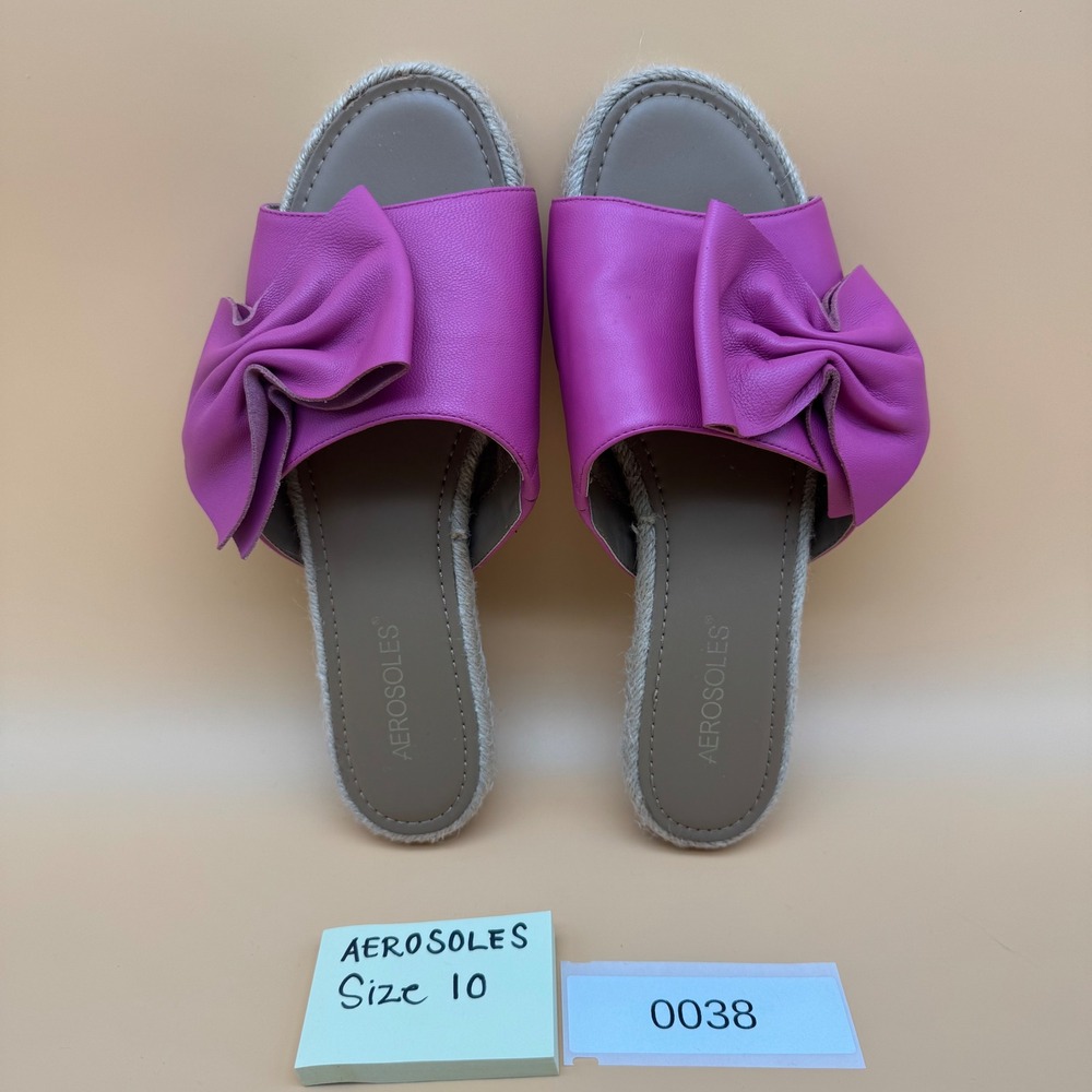Aerosoles Women's Size 10‎ Pink Leather Bow Detail Espadrille Slide Sandals